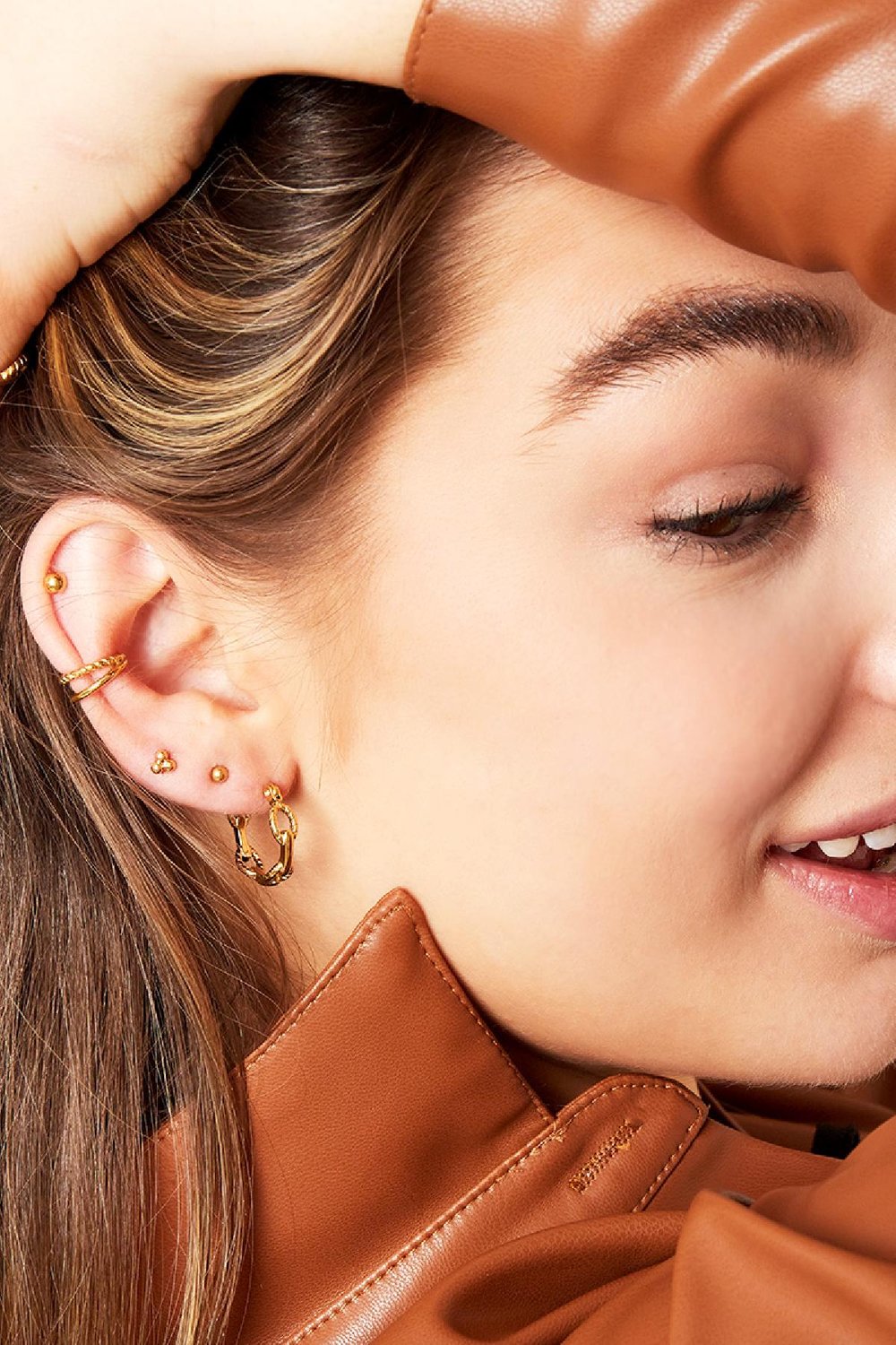 Kettenbügelohrringe Goldfarbe Edelstahl h5Bild2